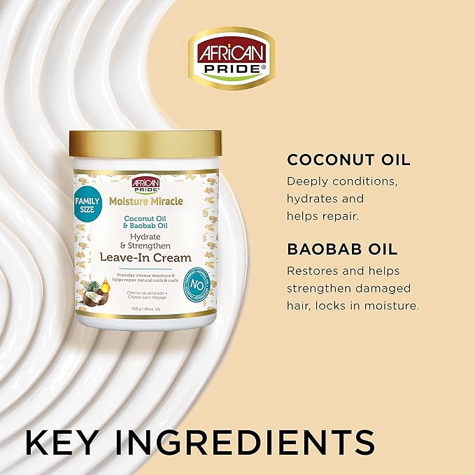 African Pride Moisture Miracle Coconut Oil & Baobab Oil Leave-In Cream 15oz 425g - Image 2