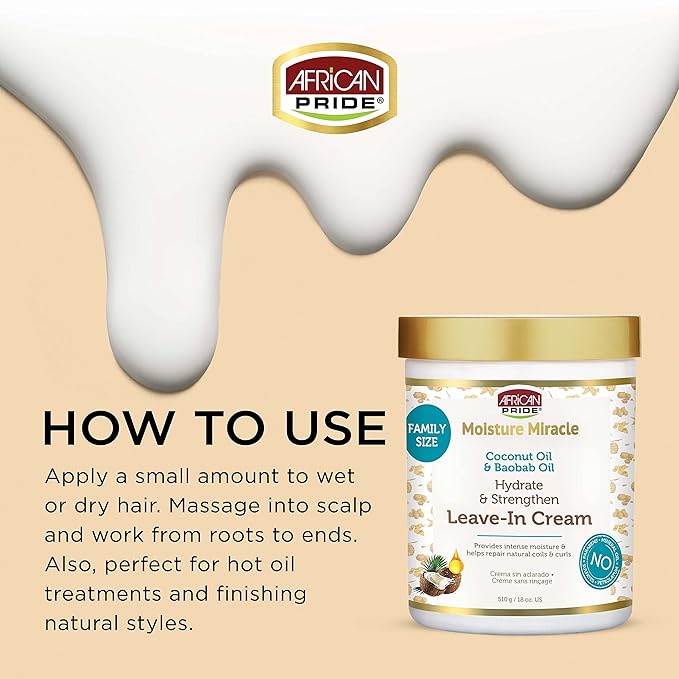 African Pride Moisture Miracle Coconut Oil & Baobab Oil Leave-In Cream 15oz 425g - Image 3