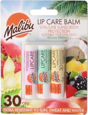 Malibu Blister Pack Spf30 Lip Balm Watermelon/Mint/Vanilla 5g
